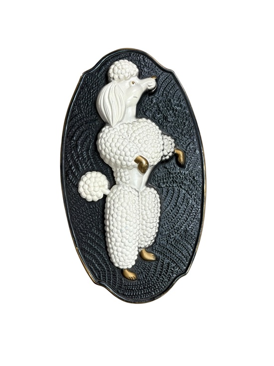 Vintage Other - Vintage 60s White Poodle Black Wall Art Plaque Chalkware Dog
